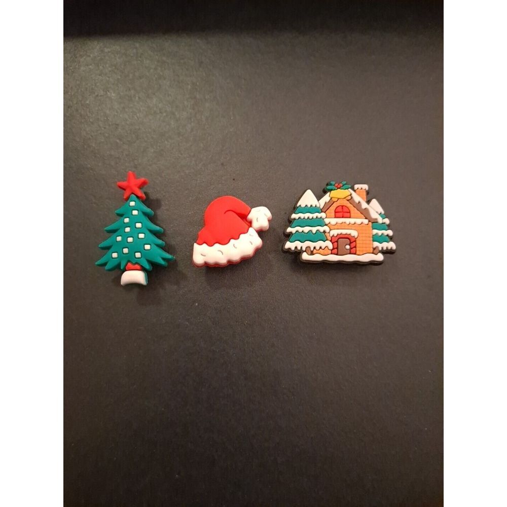 Lot Of 3 Christmas Holiday Themed‎ Croc Charm Jibz Tree, Santa Hat, Winter Scene